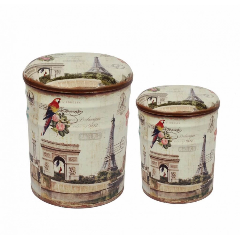SET DI 2 POUF CONTENITORE TONDO PARIGI