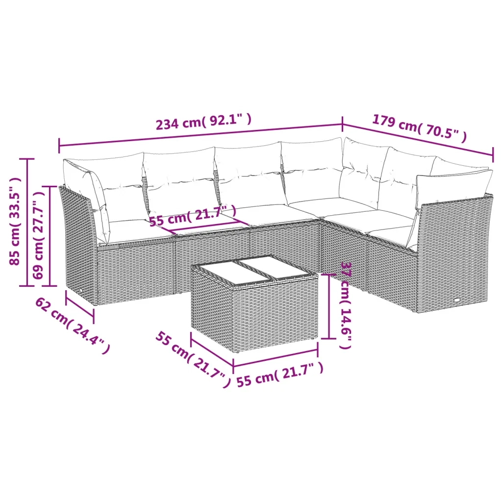 Set Divani da Giardino 7 pz con Cuscini Beige in Polyrattan 3249527