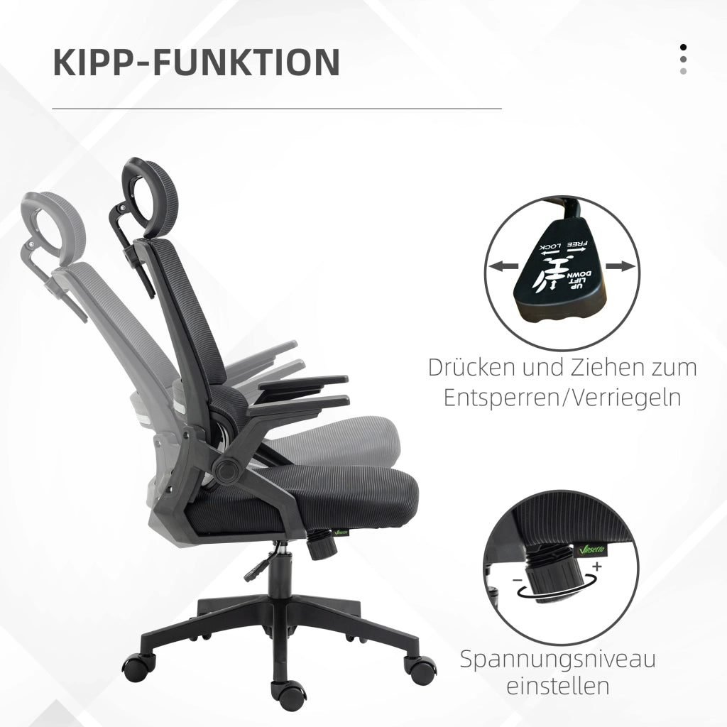SEDIA da ufficio ergonomica regolabile con poggiatesta rete nera
