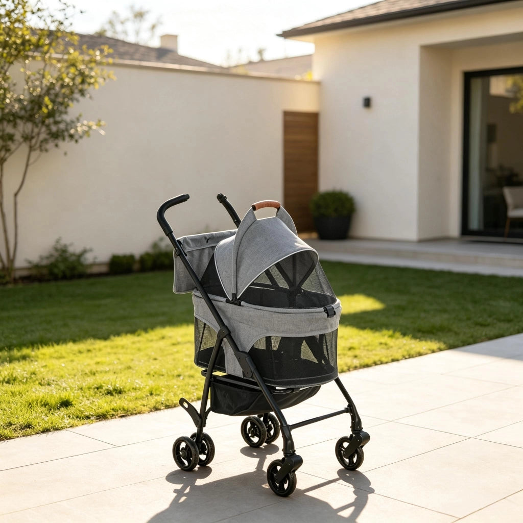 Passeggino per cani 3 in 1 con telaio pieghevole rimovibile.