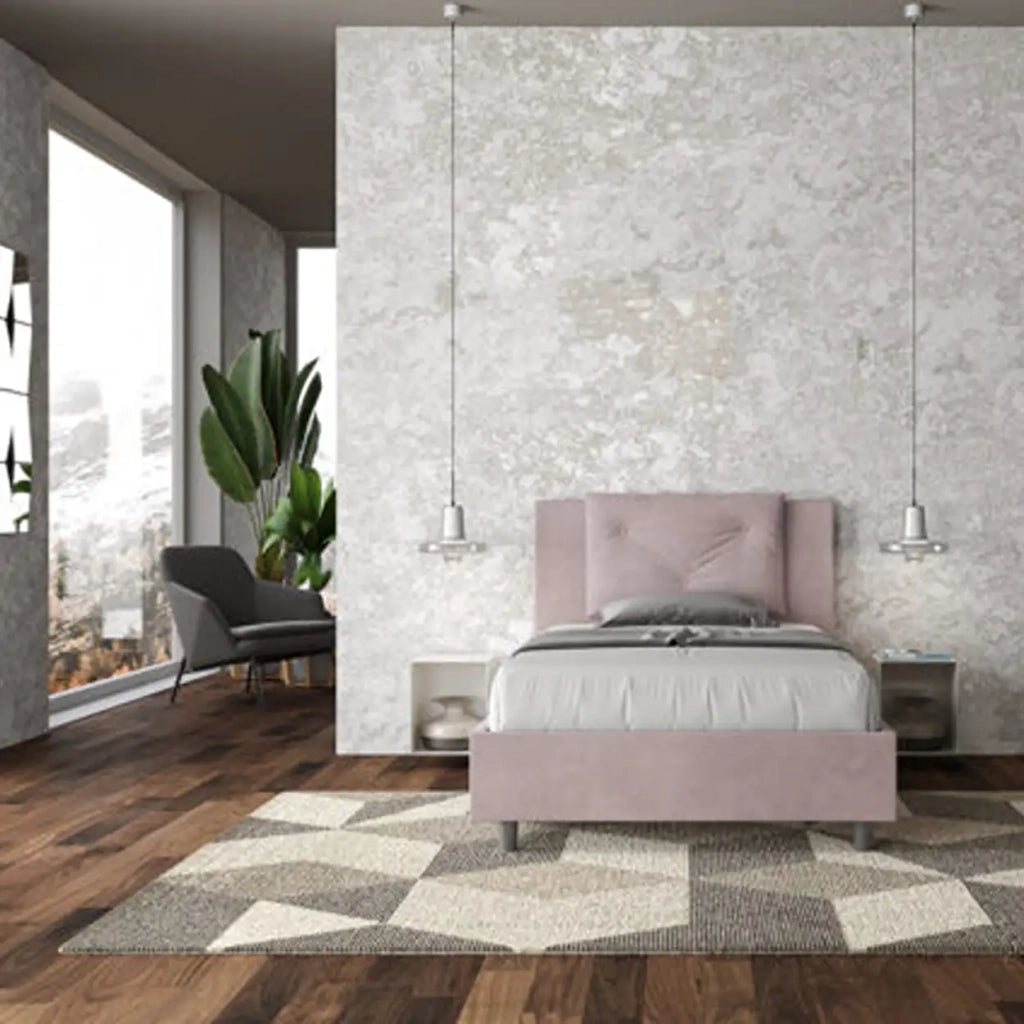 Letto una piazza e mezza con rete imbottito 120x210 microfibra glicine Appia