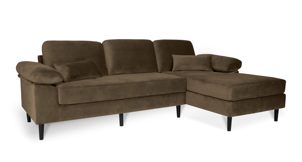 Divano angolare 3 posti con chaise longue destra velluto marrone - Washington - DI-WA09VLT-CLDX