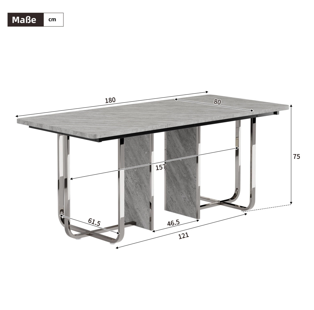 Tavolo da pranzo moderno 180 x 80 cm in MDF e metallo; grigio