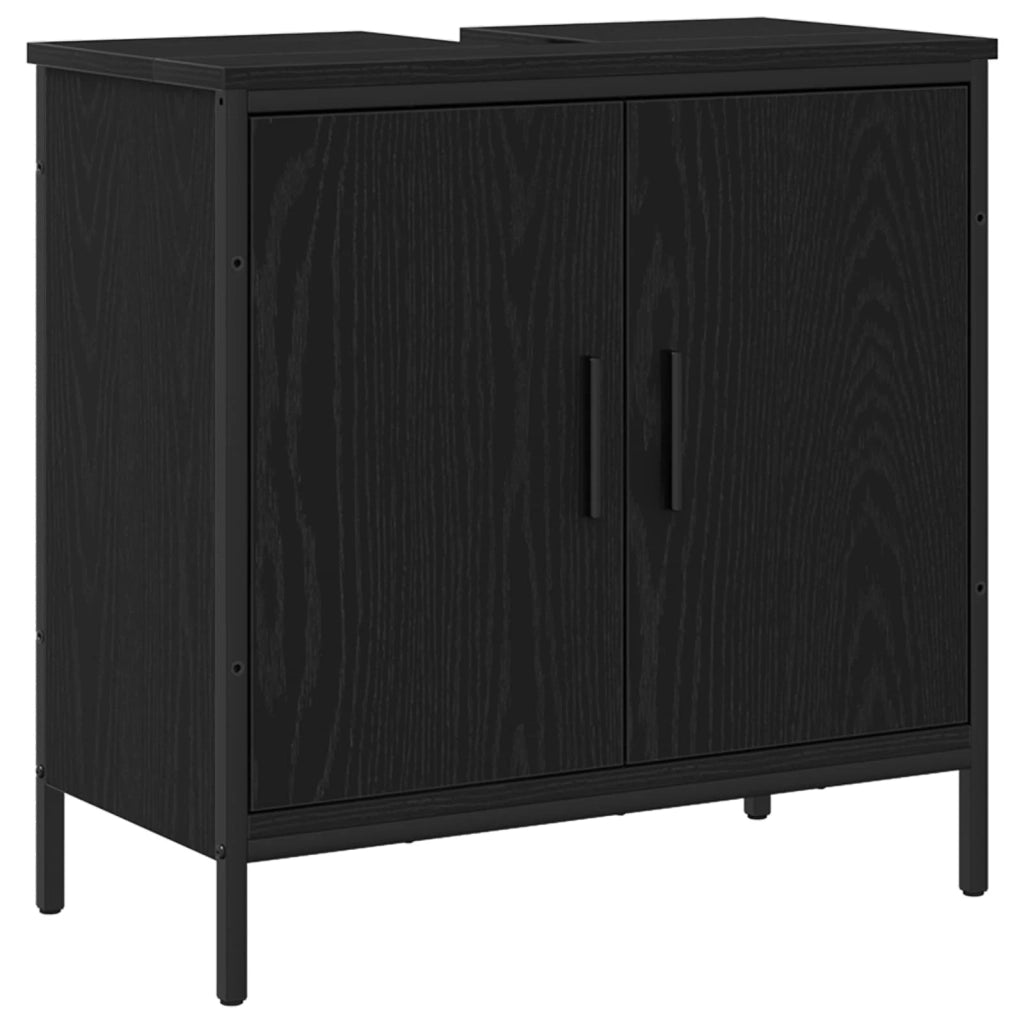 Set di mobili per il Bagno | Armadio da bagno 4 pz Nero Legno multistrato