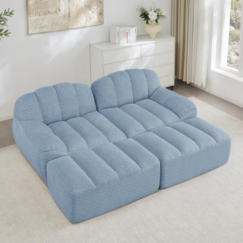 Divano modulare 2 posti con 2 pouf componibili e design ergonomico in tessuto blu