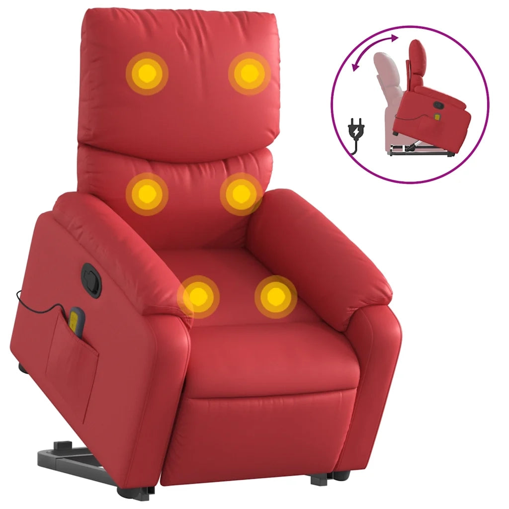 Poltrona | Sedia Relax Alzapersona Reclinabile Massaggio Rosso in Similpelle