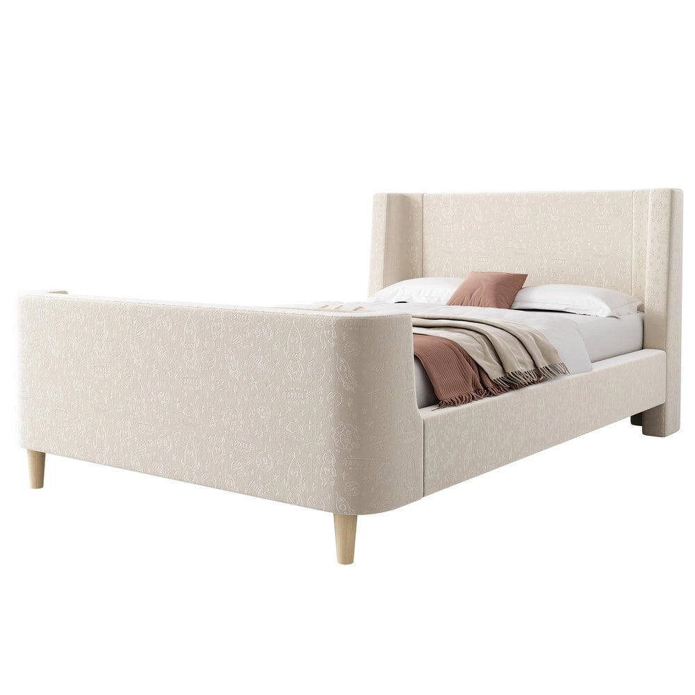 Letto Imbottito Singolo per Bambini ¨C MINIMAL ¨C Velluto Beige 90x200