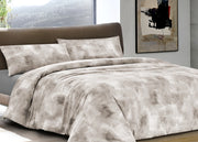 Completo Lenzuola Letto 100% Cotone Made In Italy Disegno Nebula - Piazza e Mezza - Beige
