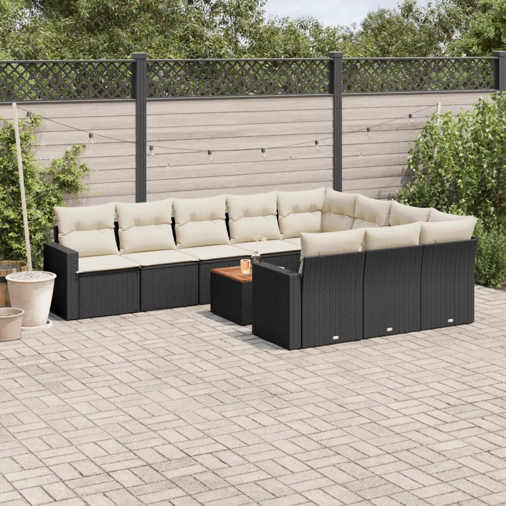 Set Divani da Giardino 11 pz con Cuscini in Polyrattan Nero 3256630