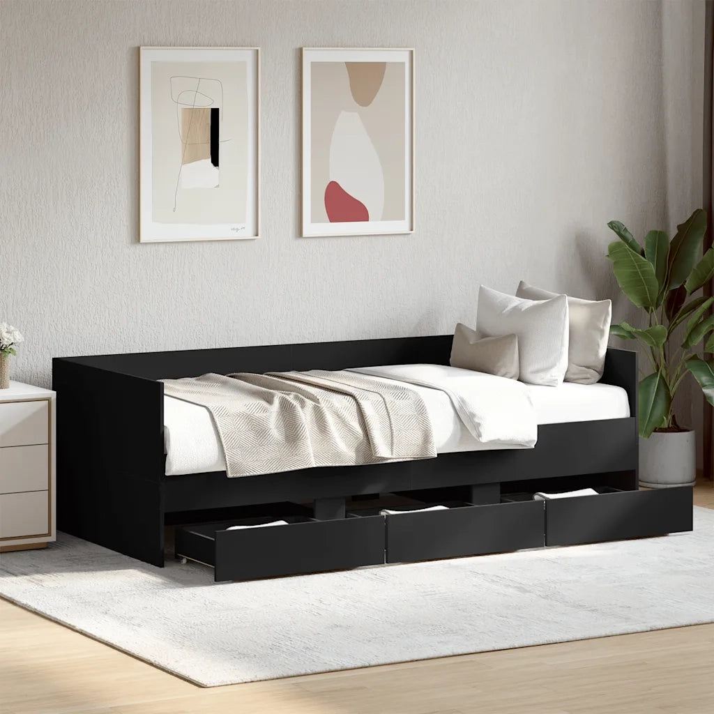 Divano letto | Sof¨¤ letto | Letto singolo con Cassetti senza Materasso Nero 75x190 cm