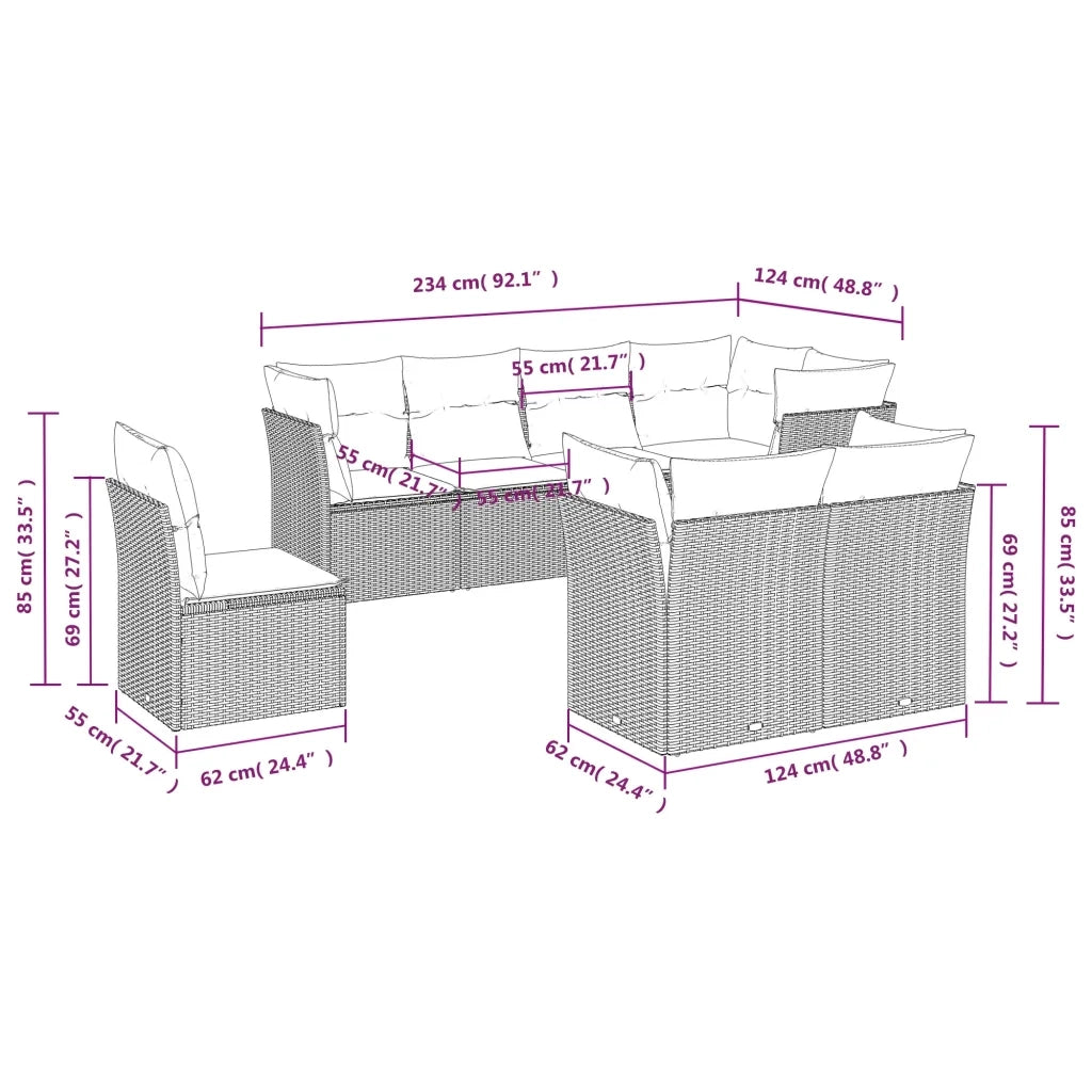 Set Divano da Giardino 8pz con Cuscini Grigio Chiaro Polyrattan 3249771