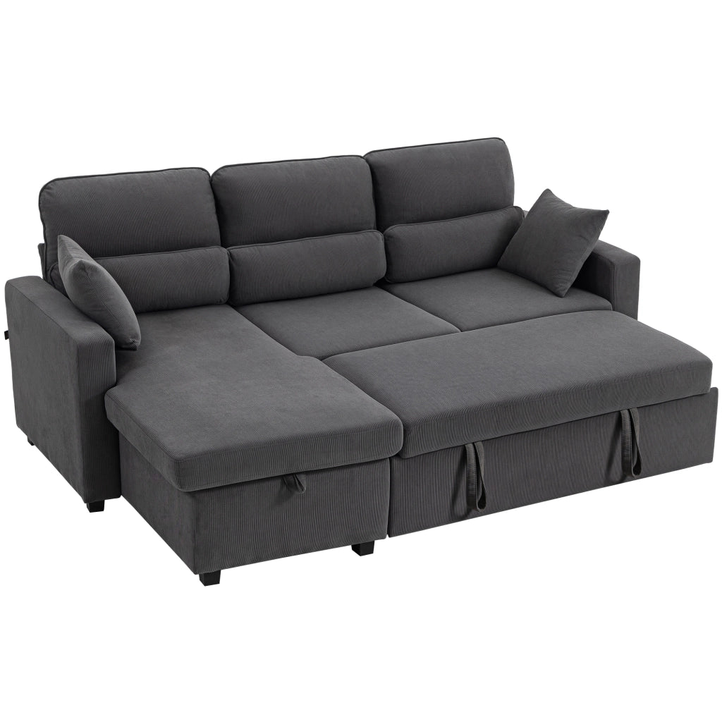 Divano letto angolare con contenitore e cuscini ¨C Minimal ¨C Grigio scuro