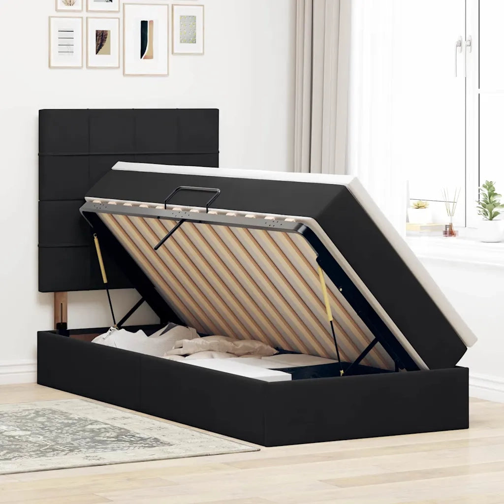 Letto con contenitore e LED con led Nero 90 x 190 cm Velluto 3372635
