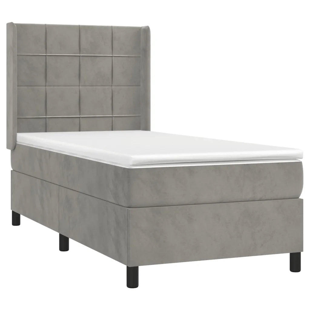 Letto a Molle Materasso e LED Grigio Chiaro 90x200 cm Velluto 3139541