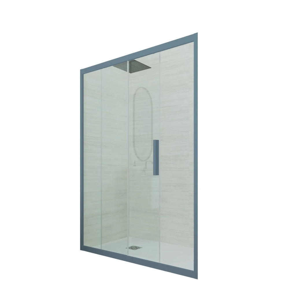 Porta doccia scorrevole 110 CM H 200 Vetro Trasparente Profilo Blu Navy mod. Deco