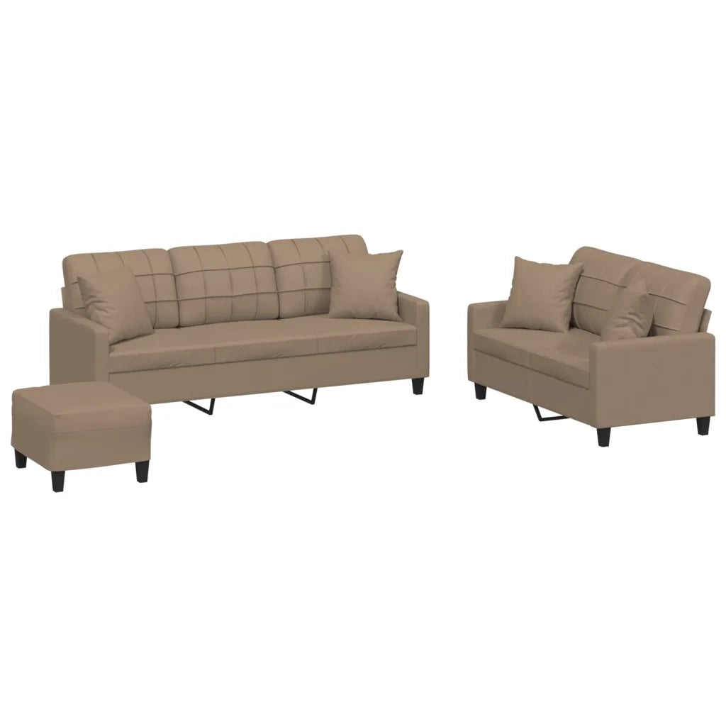 Set di Divani 3 pz con Cuscini Cappuccino in Similpelle