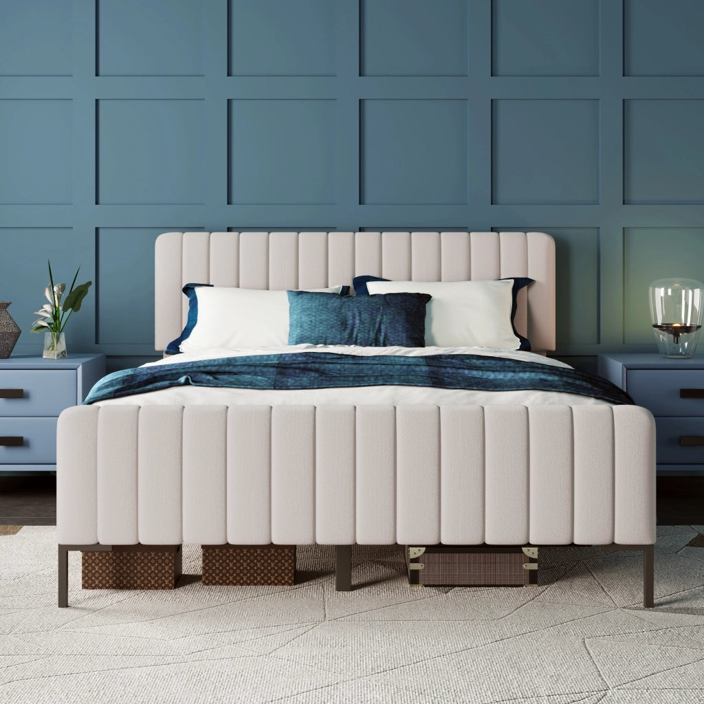 letto imbottito lino grigio beige 180 x 200 cm