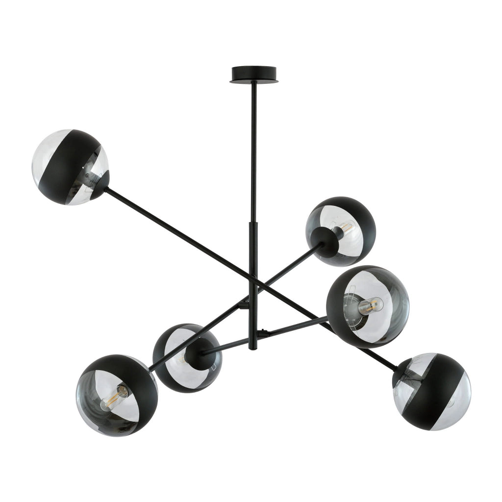 Lampadario Emibig Linear 6 luci E14 nero/vetro 102cm
