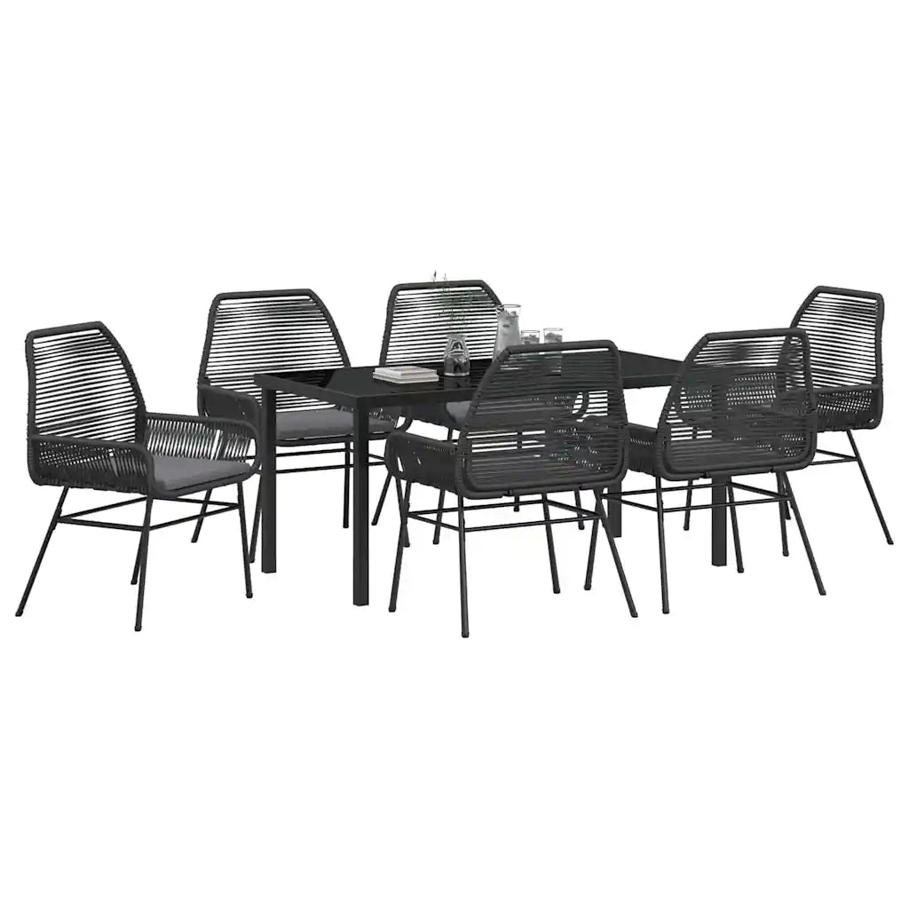 Set da Pranzo per Giardino con cuscino 7 pcs Nero polyrattan