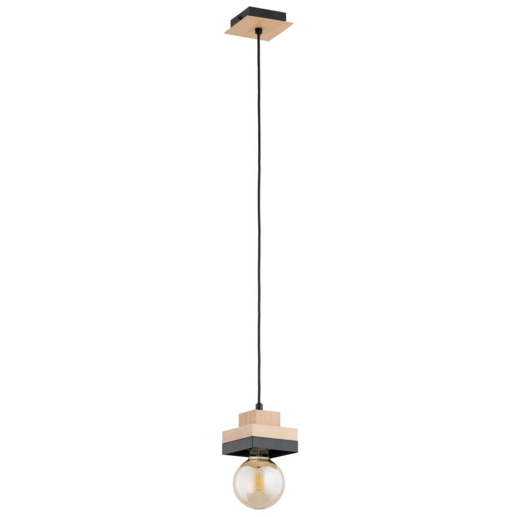 Lampada a sospensione MIKO nero/legno 1xE27 15W Alfa