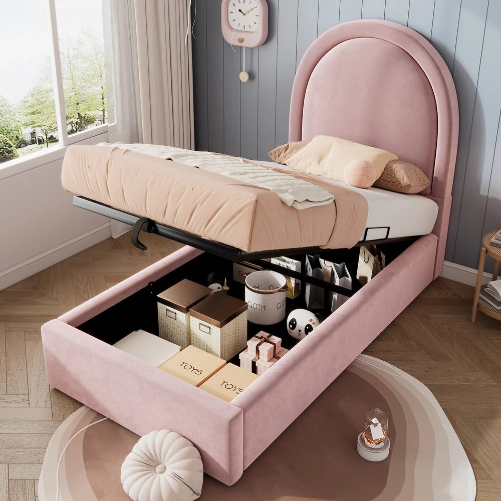 Letto Singolo Imbottito per Bambini ¨C MINIMAL ¨C Rosa Velluto 90x190