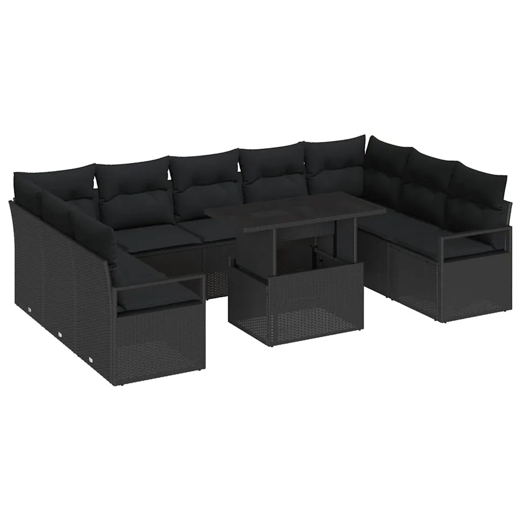 Set Divano da Giardino 10 pcs Nero Poly Rattan 3357626