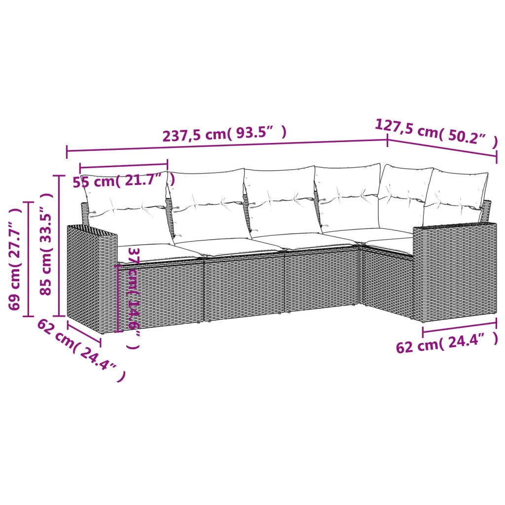 Set Divano da Giardino 5 pz con Cuscini Beige in Polyrattan 3218919
