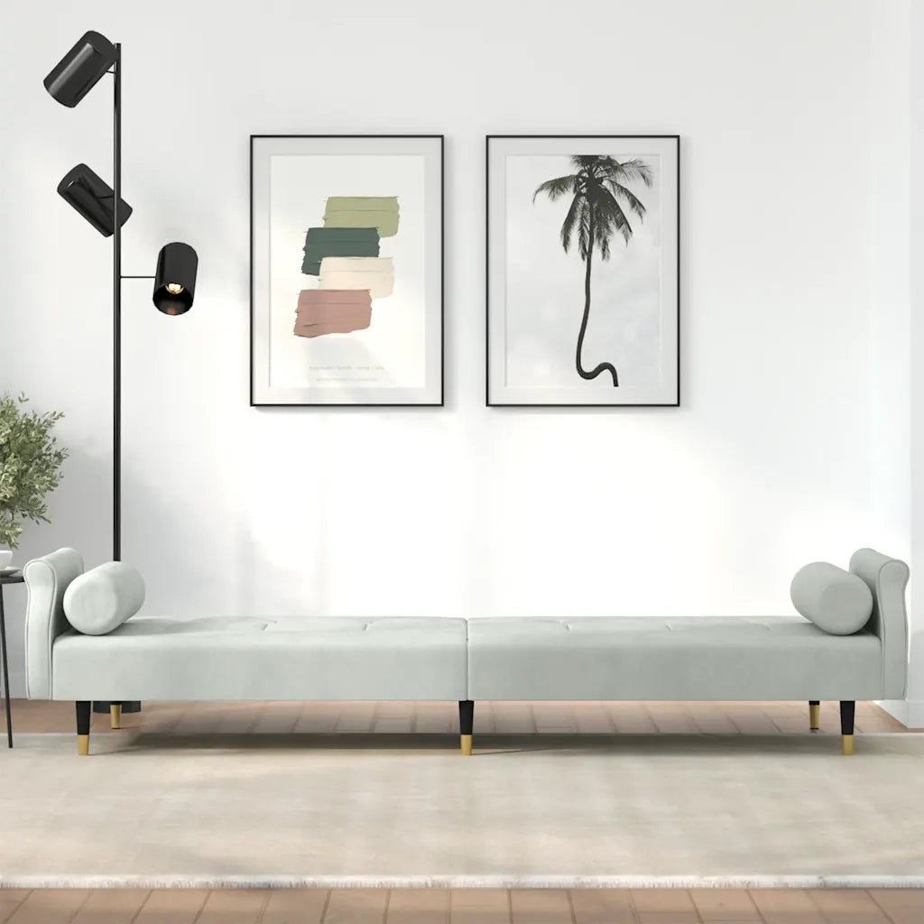 Divano letto | Sof¨¤ letto | Letto singolo con Cuscini Grigio Chiaro in Velluto