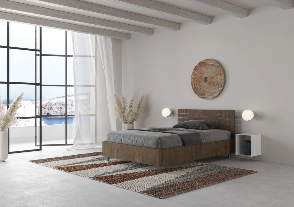 BS COM Letto una piazza e mezza con rete 120x190 testata dritta con doghe noce