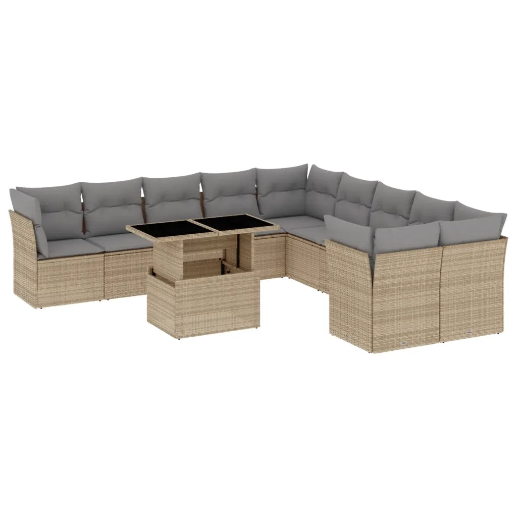 Set Divani da Giardino 11 pz con Cuscini Beige in Polyrattan 3266879