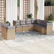 Set Divano da Giardino 9 pz con Cuscini Beige in Polyrattan