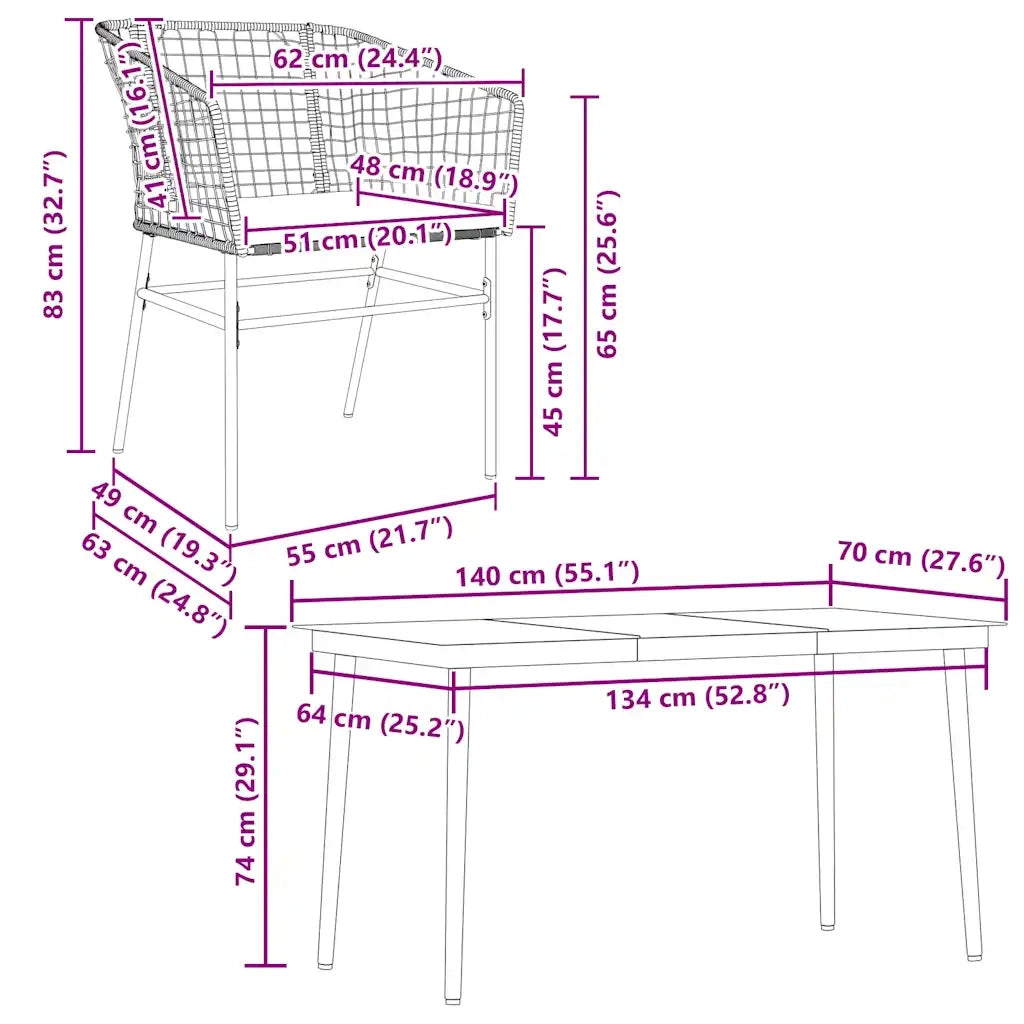 Set da Pranzo da Giardino con Cuscini 5 pz | Set Salotto da Giardino Polyrattan Vetro