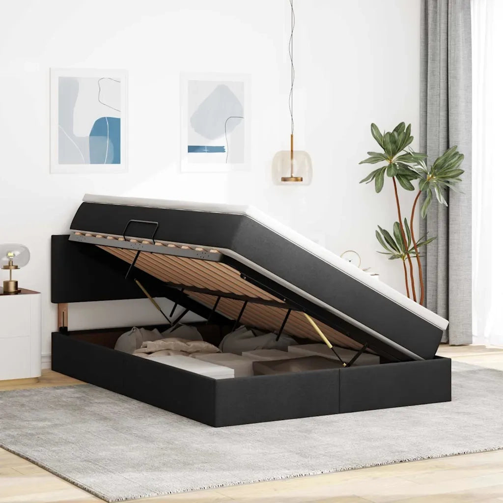 Letto con contenitore e LED con led Nero 140 x 190 cm Tessuto