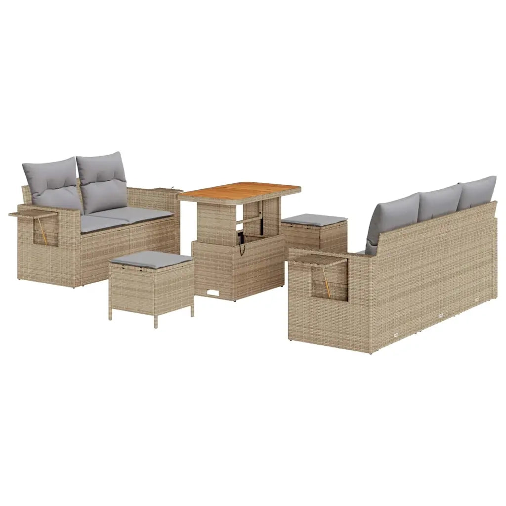 Set Divano da Giardino con cuscino 8 pcs Beige polyrattan
