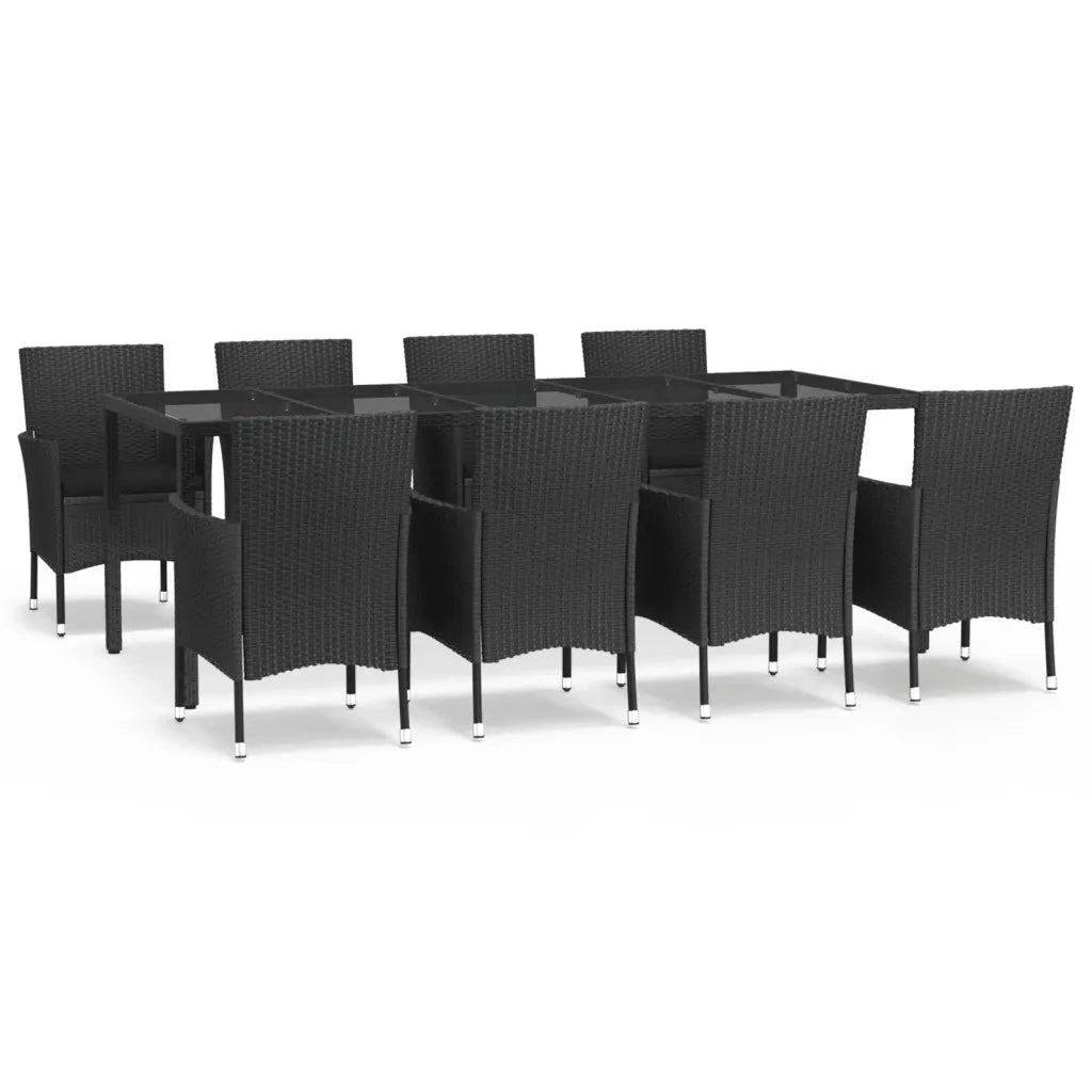 Set da Pranzo da Giardino 9 pz con Cuscini Nero in Polyrattan 3187330