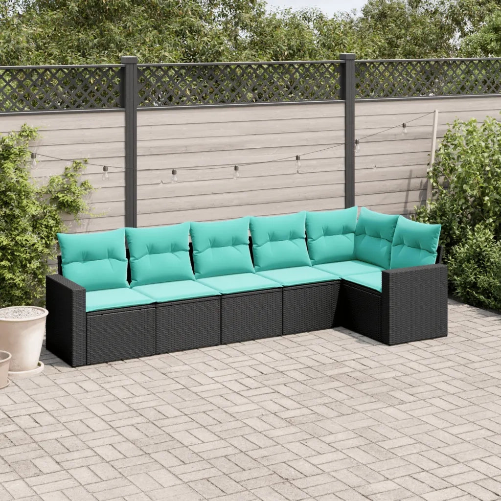 Set Divani da Giardino 6 pz con Cuscini Nero in Polyrattan