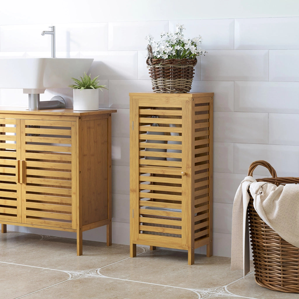 Mobile da Bagno ¨C Minimal ¨C Legno di Bamb¨´ Bianco 30x20x70 cm