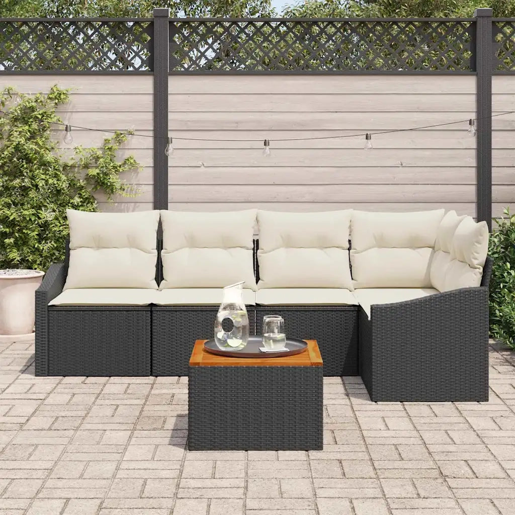 Set Divano da Giardino con cuscino 6 pcs Nero polyrattan