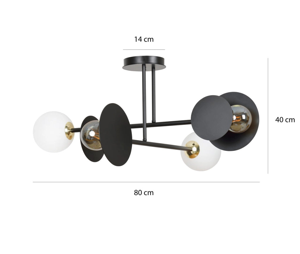 Plafoniera Emibig Minerva nera 4 luci E14/E27 dimmerabile