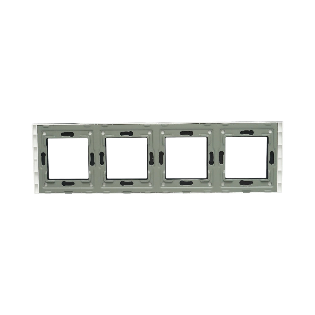 Cornice quadrupla in vetro bianco per presa e interruttore 299x86 mm