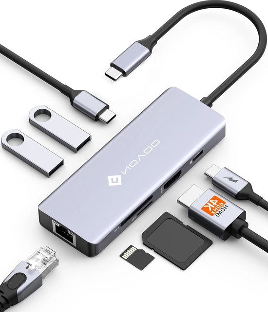 Adattatore HDMI 8-in-1 4K USB - HDMI RJ45 100W PD Ethernet - USB C