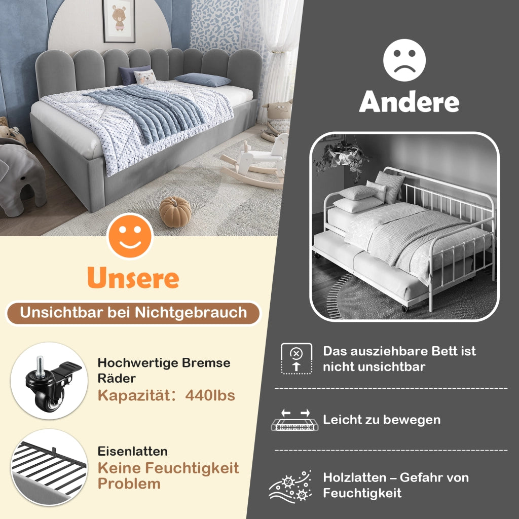 LETTO Divano letto con letto estraibile 90x200 cm Velluto Grigio