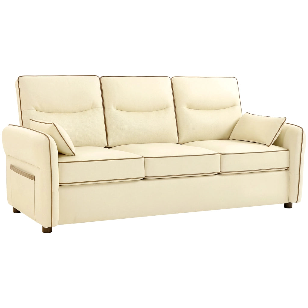 Divano 3 Posti in Similpelle Beige con Cuscini ¨C Minimal ¨C 190x83x90 cm