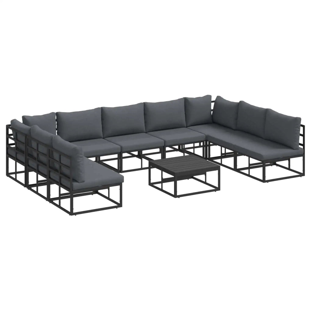 Set Divano da Giardino con cuscino 10 pcs Nero Alluminio