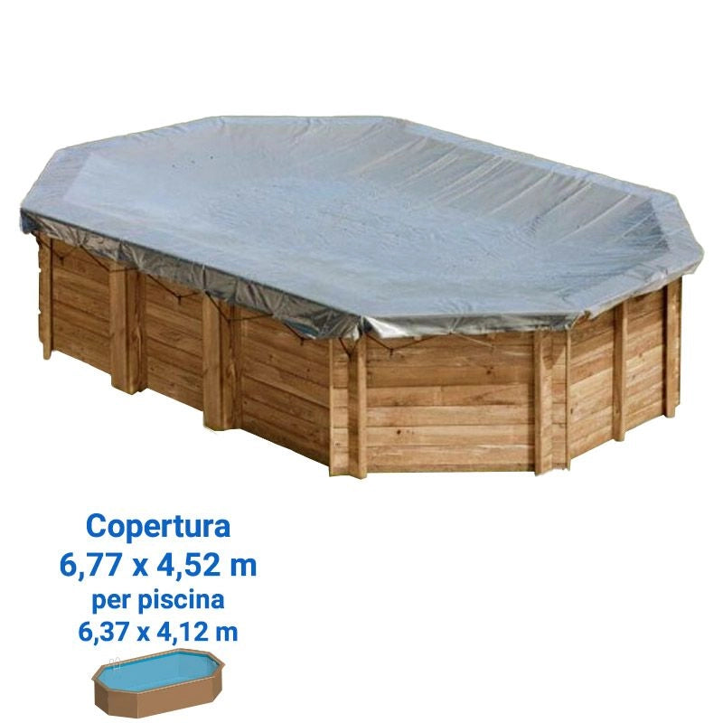 Copertura Invernale in PVC 580 gr/m² per piscine in legno Gre - Copertura Invernale In Pvc 580 Gr/m² Per Piscine In Legno Gre  Copertura Invernale 8,92 X 4,95 M Per Piscina Ottagonale Allungata In Legno Gre 8,52 X Dimensione piscina: 6.37 x 4.12 m