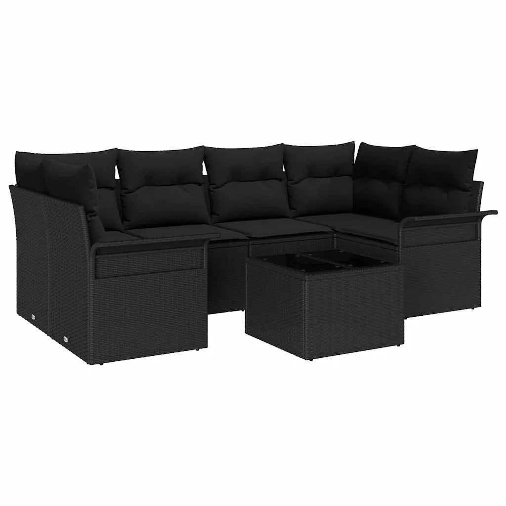 Set Divano da Giardino 7 pcs Nero Poly Rattan