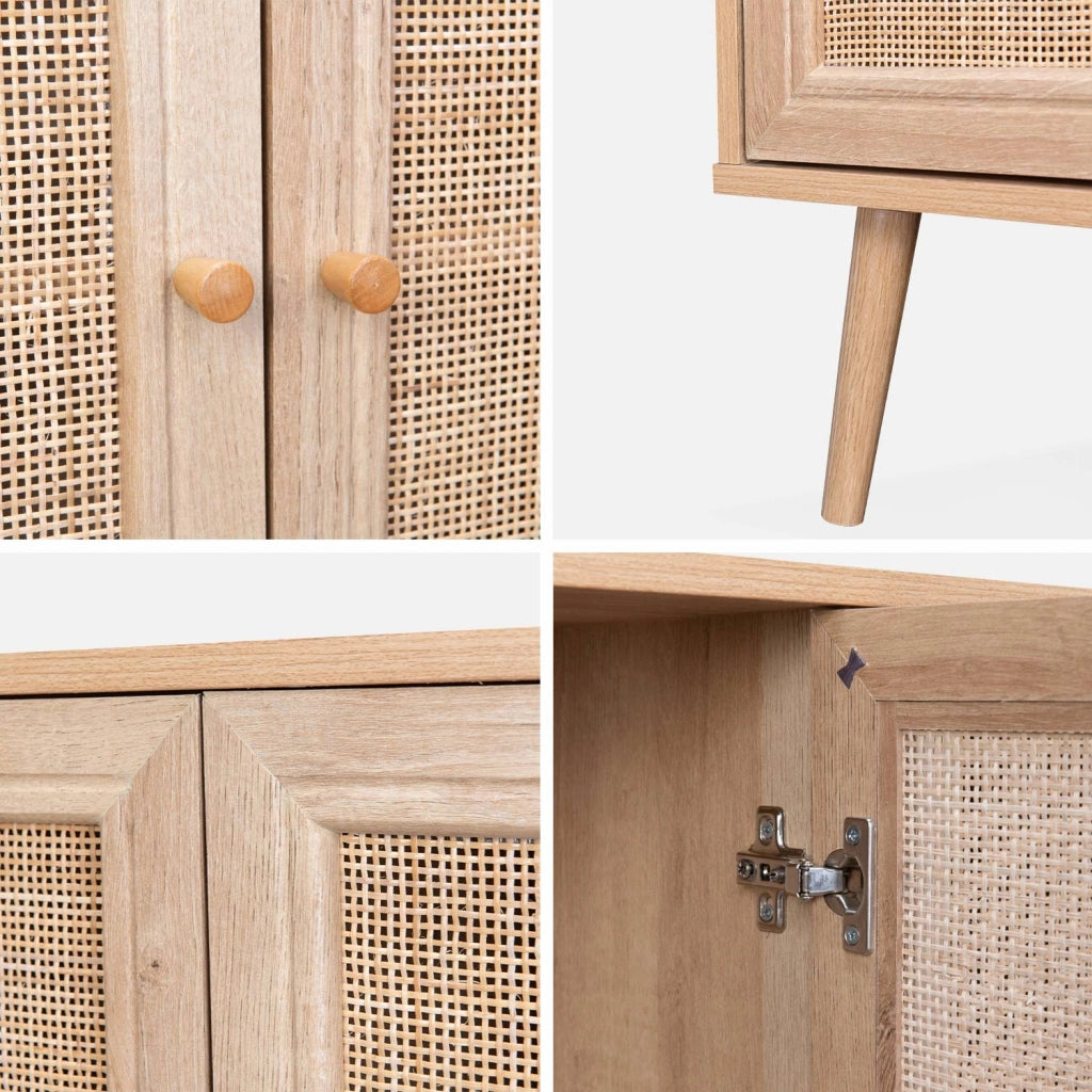 Credenza 3 ante in cannage, 120 cm, marrone naturale