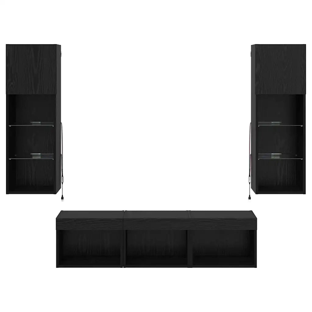 Unit¨¤ per TV a Muro 5 pz | Armadietto TV | Mobile Porta TV Rovere Nero Legno multistrato