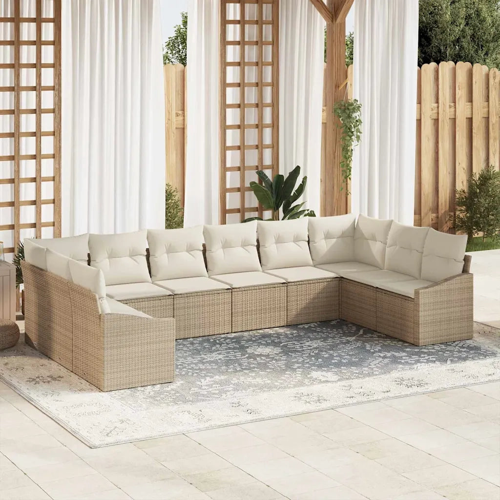 Set Divano da Giardino 10 pcs Beige e Crema polyrattan