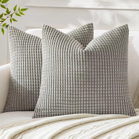Cuscino Quadrato in Corduroy 35x35 cm, Set di 2, 14x14 Pollici, Piumino per Soggiorno e Camera da Letto, in Tela Luce, Corduroy, Cuscino per Soggiorno e Camera da Letto, Set di 2.